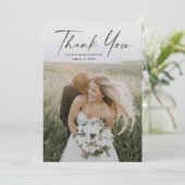 Carte De Remerciements Simple Script Photo Mariage (Debout devant)