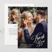 Carte De Remerciements Simple Script Photo Mariage (Devant / Derrière)