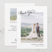 Carte De Remerciements Simple Script Photo Mariage (Devant / Derrière)