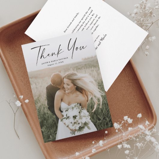 Carte De Remerciements Simple Script Photo Mariage