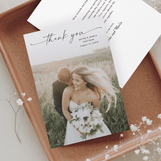 Carte De Remerciements Simple Script Photo Mariage