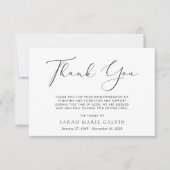 Carte De Remerciements Simple Script Photo Sympathy Funeral (Devant)