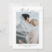 Carte De Remerciements Simple Script Portrait Photo de mariage (Devant)