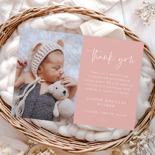 Carte De Remerciements Simple Script Rose Poussiéreuse Filles Bébé Photo