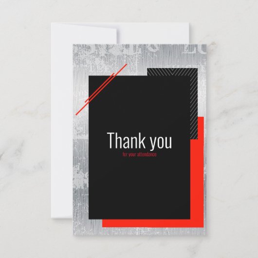 Carte De Remerciements Simple script rouge noir gris et blanc rayé (Devant)