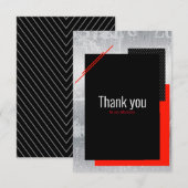 Carte De Remerciements Simple script rouge noir gris et blanc rayé (Devant / Derrière)