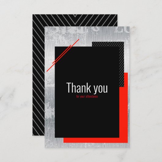 Carte De Remerciements Simple script rouge noir gris et blanc rayures (Devant / Derrière)