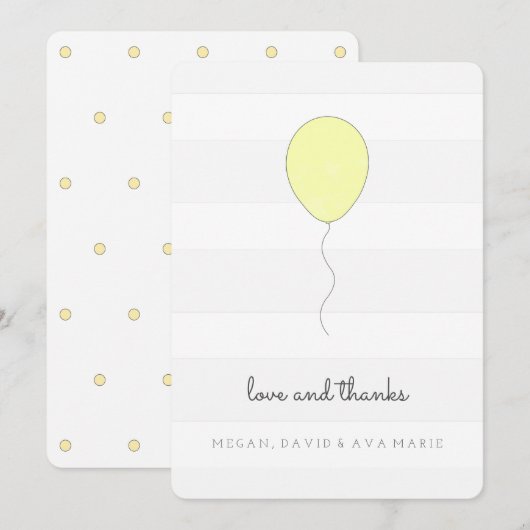 Carte De Remerciements Simple Shabby Chic Gris & Ballons Jaune Anniversai (Devant / Derrière)