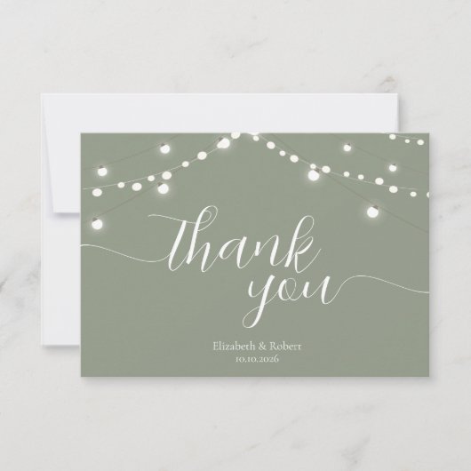 Carte De Remerciements Simple String Lights Sage Green Wedding (Devant)