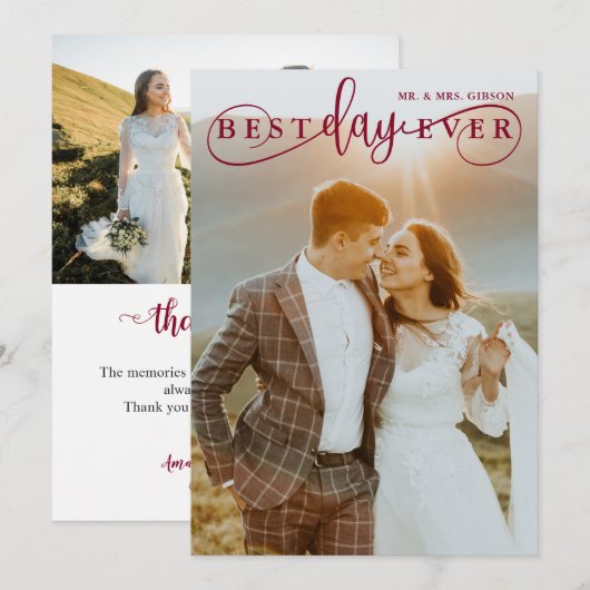 Carte De Remerciements Simple Style Bourgogne Best Day Ever 2 Photo (Devant / Derrière)