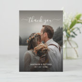 Carte De Remerciements Simple superposition de script Olive Green Mariage (Debout devant)