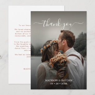 Carte De Remerciements Simple Terracotta Script superposer photo Mariage
