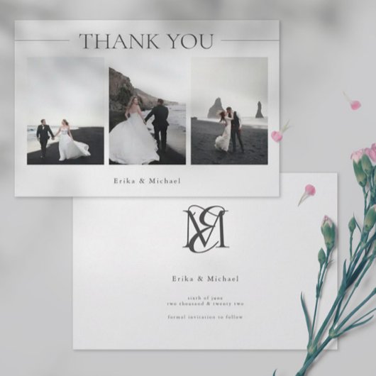 Carte De Remerciements Simple Typografy 3 photos Wedding