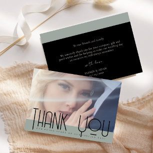 Carte De Remerciements Simple Vert Sauge Noir Typographie Mariage