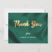 Carte De Remerciements Simple Wedding Emerald Green & Gold Script Classic (Devant)