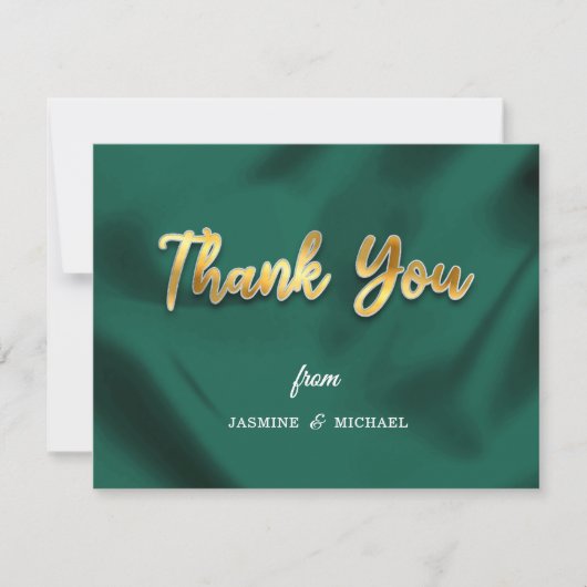 Carte De Remerciements Simple Wedding Emerald Green & Gold Script Classic (Devant)