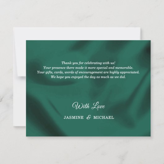 Carte De Remerciements Simple Wedding Emerald Green & Gold Script Classic (Dos)