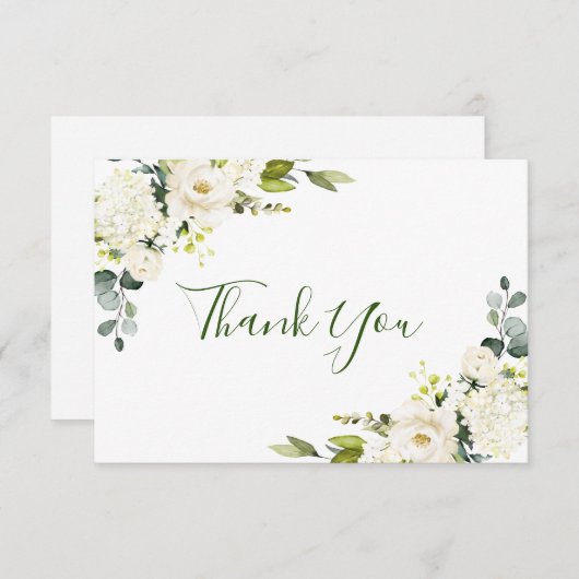 Carte De Remerciements Simplement Eucalyptus Roses Blanches Flore (Devant / Derrière)