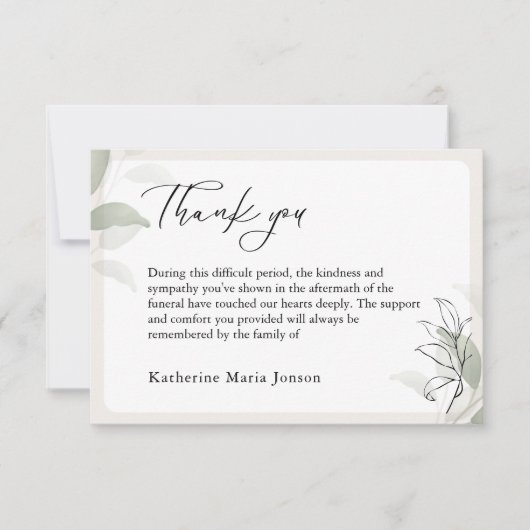 Carte De Remerciements Simples Script de verdure Sympathy Funeral (Devant)