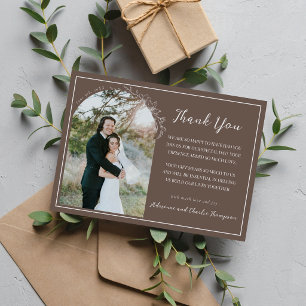 Carte De Remerciements Simplicité Florale 1 Mariage Marron Champignon