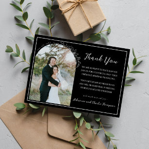 Carte De Remerciements Simplicité Florale 1 Mariage Noir