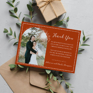 Carte De Remerciements Simplicité Florale 1 Mariage Orange Rouille