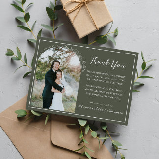 Carte De Remerciements Simplicité Florale 1 Mariage Vert Romarin