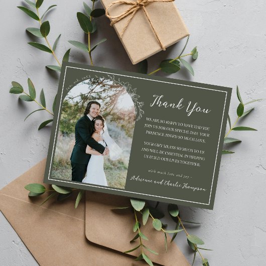 Carte De Remerciements Simplicité Florale 1 Mariage Vert Romarin