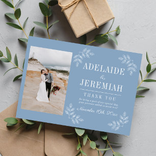 Carte De Remerciements Simplicité Florale 2 Mariage Bleu Glacier