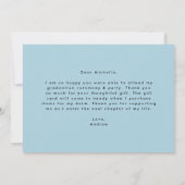 Carte De Remerciements Simplicité moderne Sky Blue Photo Graduation (Dos)