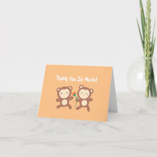 Carte De Remerciements Singe mignon drôle avec fleur (Devant)