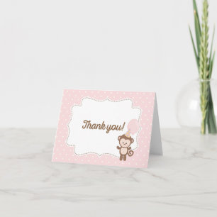 Carte de remerciements singe (rose)