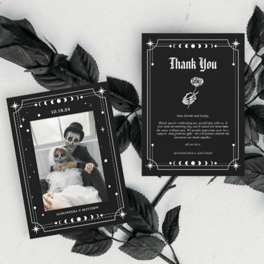 Carte De Remerciements Skeleton gothique Photo Halloween Mariage