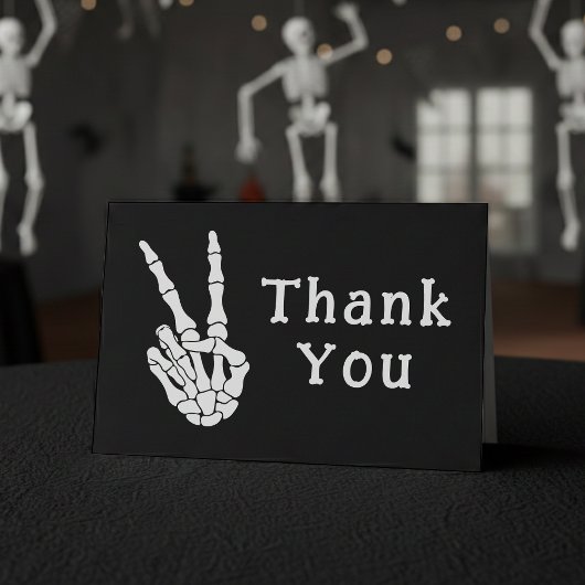 Carte De Remerciements Skeleton Hand Peace Sign Black