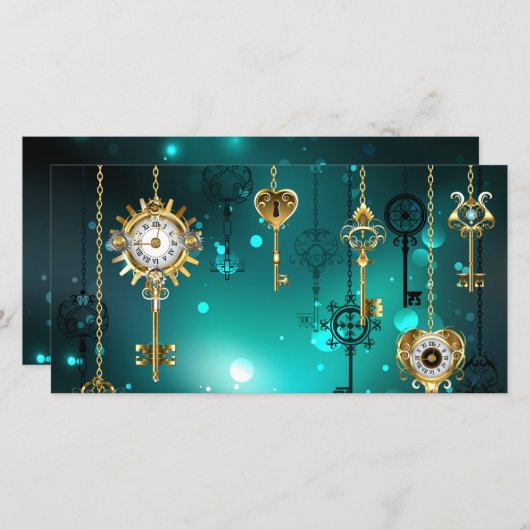 Carte De Remerciements Skeleton Keys on Green Background (Devant / Derrière)