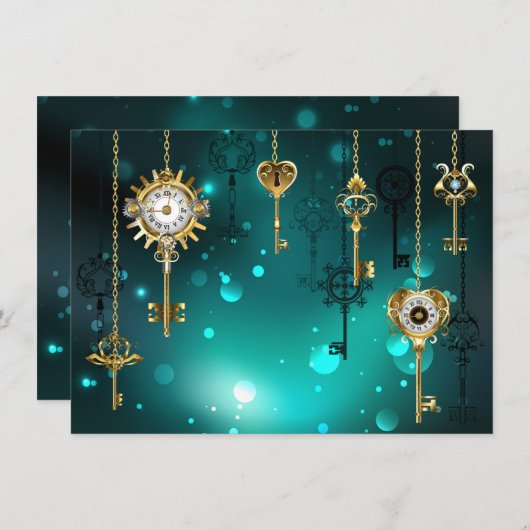 Carte De Remerciements Skeleton Keys on Green Background (Devant / Derrière)