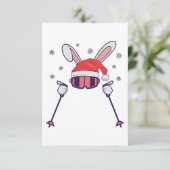 Carte De Remerciements Ski Père Noël Rabbit avec Santa Hat et bâtons de s (Debout devant)