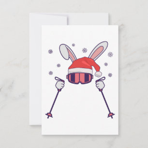 Carte De Remerciements Ski Père Noël Rabbit avec Santa Hat et bâtons de s