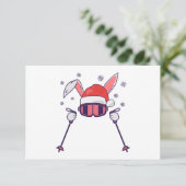 Carte De Remerciements Ski Père Noël Rabbit avec Santa Hat et bâtons de s (Debout devant)