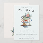 Carte De Remerciements Sky Blue Cups N'importe quel âge Anniversaire Tea (Devant / Derrière)