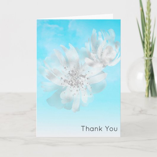 Carte De Remerciements ***Sky Blue ombre Clouds Flowers (Devant)