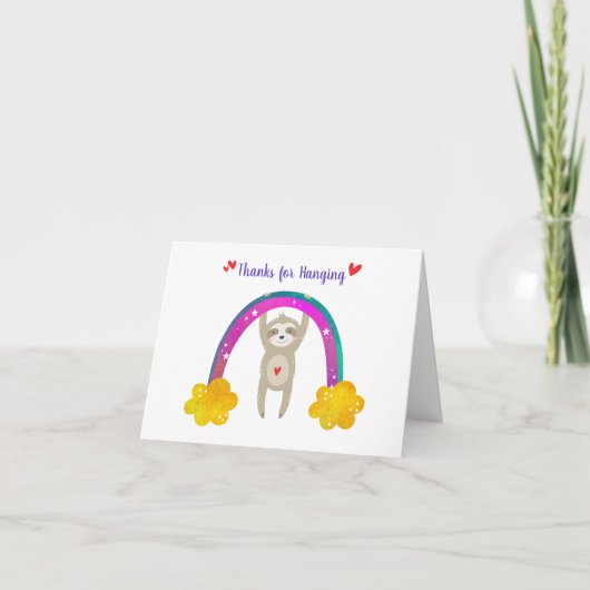 Carte De Remerciements Sloth Baby shower Genre Neutre Boho Rainbow Cute (Devant)