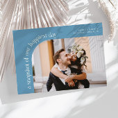 Carte De Remerciements Snapshot Happiest Day Denim Blue Wedding Photo
