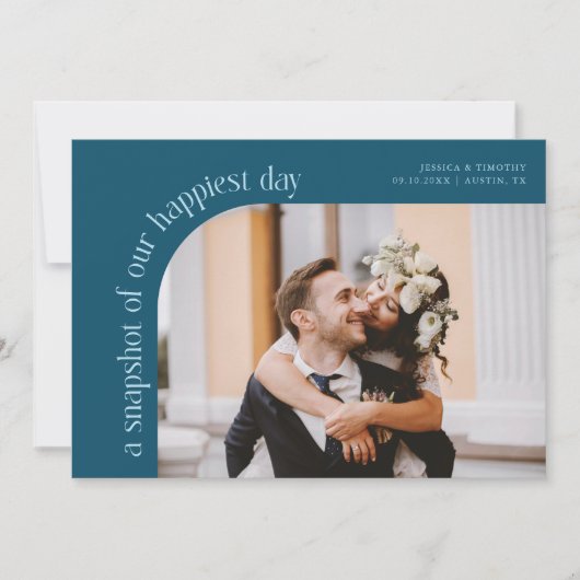 Carte De Remerciements Snapshot Happiest Day Teal Wedding Photo (Devant)