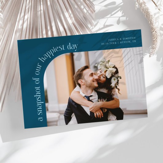 Carte De Remerciements Snapshot Happiest Day Teal Wedding Photo