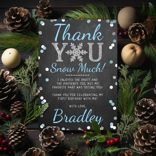 Carte De Remerciements Snowflake Winter Chalkboard 1er anniversaire