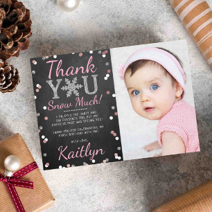 Carte De Remerciements Snowflake Winter Chalkboard 1er Anniversaire Photo