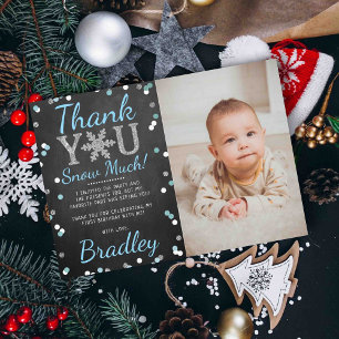 Carte De Remerciements Snowflake Winter Chalkboard 1er Anniversaire Photo