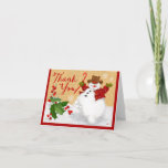Carte De Remerciements Snowman<br><div class="desc">Snowman dancing for joy with excitement sends out a message of thank you to someone special. This notecard has a textured ground of snow and a patterned tan background with a twig of holly and red border trim just waiting for a note inside. This Image was created in Photoshop ©The...</div>