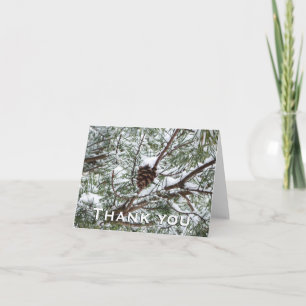 Carte De Remerciements Snowy Pine Cône II hiver Photographie de la nature
